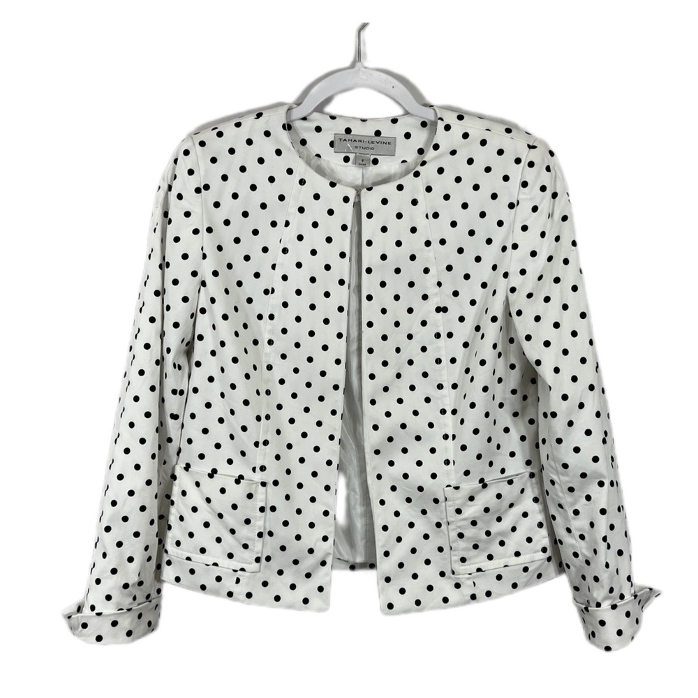 Tahari-Levine black & white Polka Dot Open Front Jacket size 6